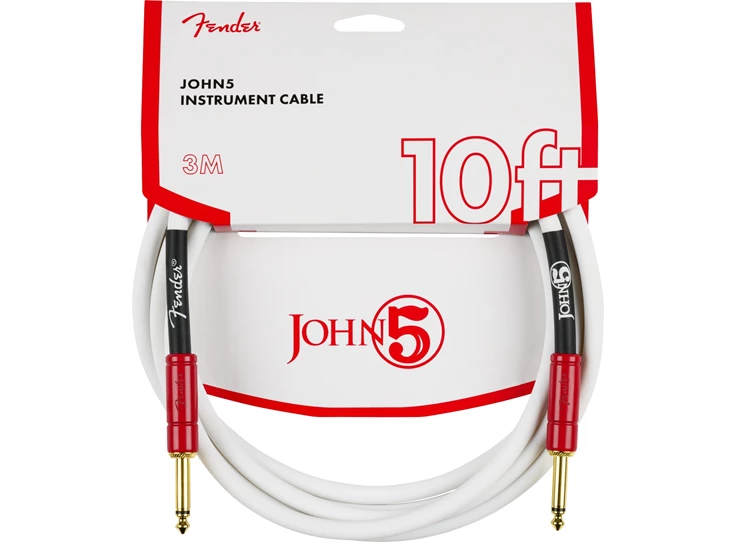 FENDER John 5 Instrument Cable, White and Red, 3M